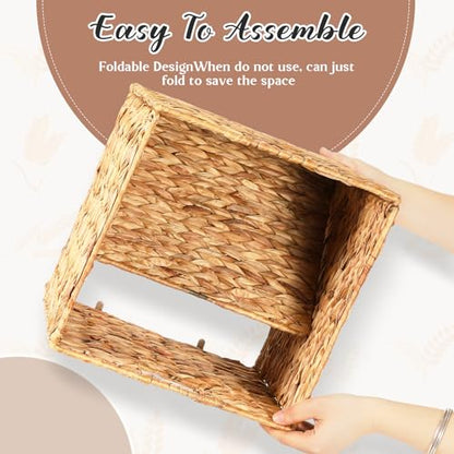 Layhit 4 Pcs Wicker Storage Basket Water Hyacinth Handwoven Baskets with Handles Foldable Woven Organizer Multipurpose Wicker Storage Bins for Bedroom Living Room(12 x 12 x 12'',Natural)
