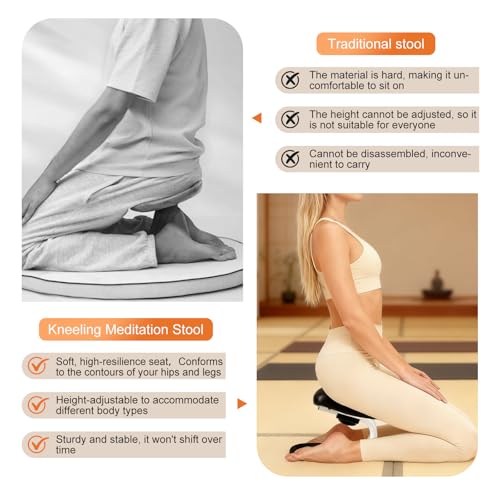 Meditation Bench | Meditation Chair | Kneeling Prayer Bench | Seiza Chair - Adjustable Height, Portable Metal Stool with Non-Slip Cushion for Home, Yoga & Prayer