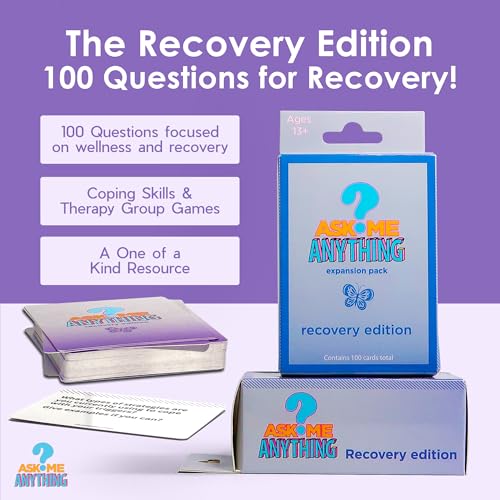 ASKMEANYTHING Recovery Pack Card Game - 100 Cards for Self-Improvement, Coping Skills, and Group Therapy