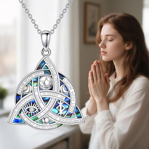 Witch Knot/Trinity/Triple Moon Necklace S925 Sterling Silver Protection Jewelry Gifts for Women - style: nudo de bruja