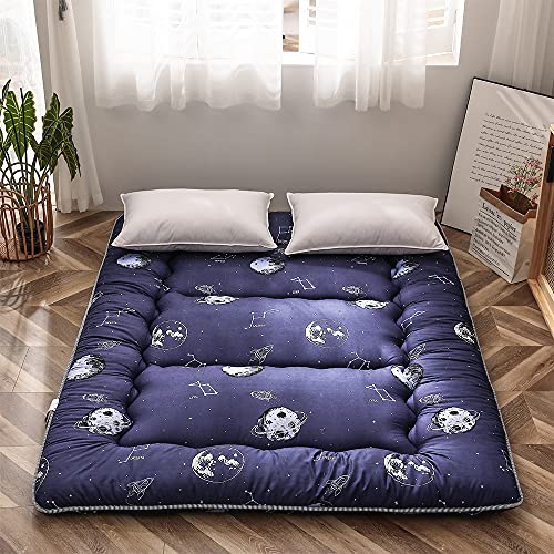 MAXYOYO Navy Space Adventure Japanese Floor Futon Mattress, Thicken Tatami Mat Sleeping Pad Foldable Roll Up Mattress Floor Lounger Couches and Sofas for Kids Twin Size - color: Vivid-space Adventure, size: Twin