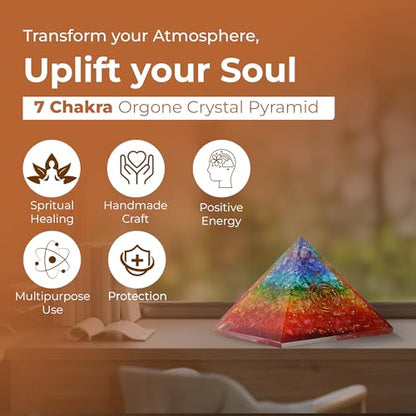 Orgone Pyramid of Success – 7 Chakra Orgonite Pyramid for Healing, Meditation, Stress Relief, Positive Energy & Chakra Balancing - color: 7 Chakra