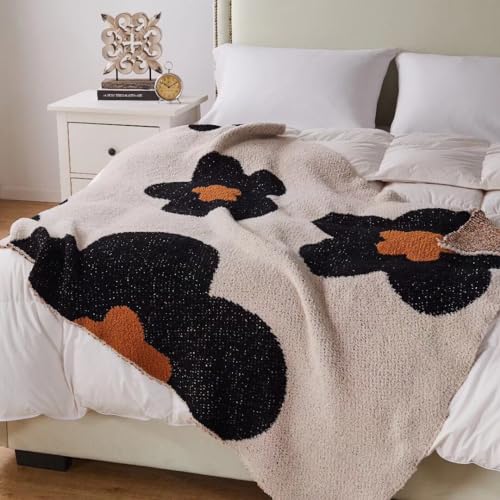 GY Blanket Throw Big Flower Pattern Throw Fuzzy Fleece Microfiber for Couch Chairs Sofa Baby Women Home Decorative All Season, 51"x71", Beige