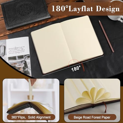 Fetinar 300 Pages Leather Blank Journal Notebook,Softcover Leather Blank Journal Notebook for Women Men,300 Pages Notebook for Work,Office,School Note Taking,5.7'' X 8.3'',Brown - color: Brown, style: Plain-A5