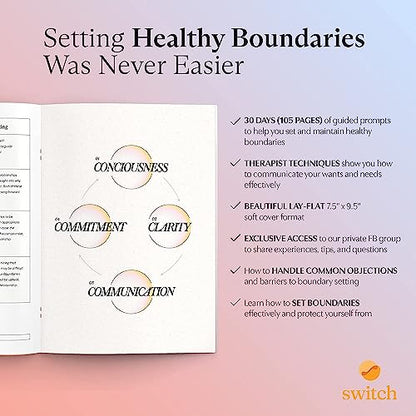 Switch Research Boundaries Journal - Psychologist Recommended Journal - Science Backed Self Care Journal - Charming Design for Women