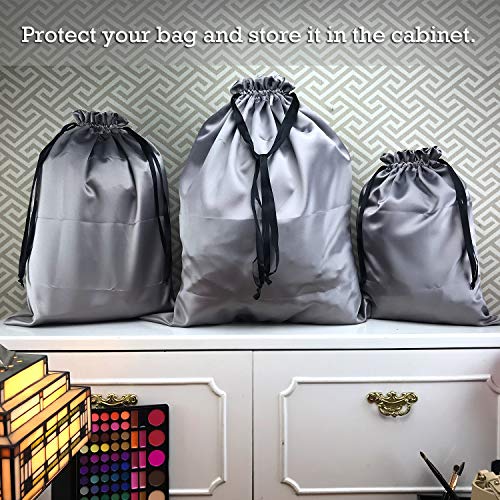 PlasMaller Dust Cover Storage Bags Thick Silk Cloth Pouch with Drawstring For Luxuries Handbags Tote Purses Shoes Boots, Silver (15.7 x 19.6 in) - size: 15.7 x 19.6 in
