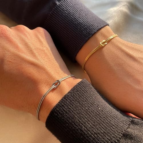Bracelets for Women Matching Bracelets for Couples 14K Gold Plated Love Knot Bracelet Dainty Forever Infinity Bracelets Friendship Jewelry Gifts - color: Gold+Silver