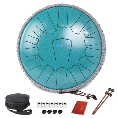 Steel Tongue Drum 13 INCH 15 NOTES, Rain Drum for Outside Garden, Rain Chime Chakra Drum, Hand Pan Musical Instrument Gift with Bag for Adult, for Meditation Yoga (Malachite, D key) - color: Malachite