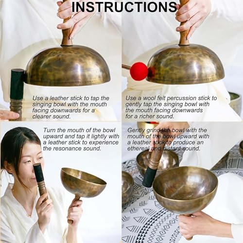 Handheld Metal Singing Bowl,Easy to Carry Meditation Sound Bowl, Removable Meditation Yoga Buddha Sound,Tibetan Meditation Set for Yoga, Chakras, Unique Gift,19-20cm - size: 19