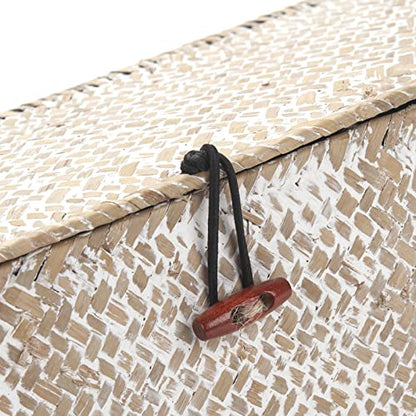 Seagrass Storage Basket with Lid Rectangular Small Woven Shelf Baskets with Sections for Organize Snack Toys Whitewash - color: Whitewash 3 Sections