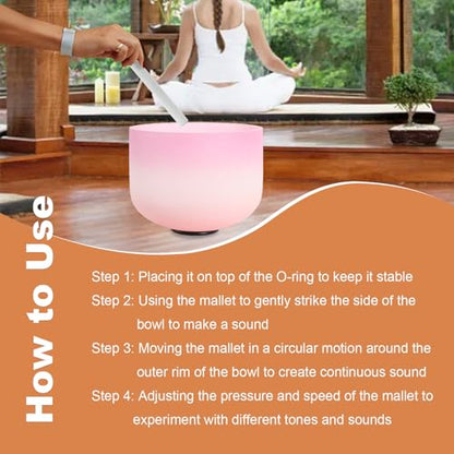 Crystal Singing Bowl 8 inch F Note, Colorful Pink Sound Bowl with Mallet O-ring, Sound Healing Instruments for Healing Mindfulness Meditation Yoga Sound Baths - size: 8inch
