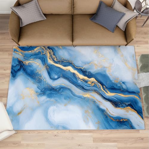 Light Luxury Marble Rug - 6x8 Area Rug, Blue Rugs for Living Room Bedroom, Fluid White Gold Washable Rugs, Non Slip Classroom Carpet, Soft & Low-Pile - color: Pattern#061, size: 6' x 8' (Rectangular)