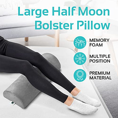 Knee Pillow for Back Sleeping | Large Half Moon Bolster Pillow for Legs, Under Knee Pillow for Sleeping on Back (20.5" x 8" x 4.5") Leg Pillow for Ankle and Foot Comfort, Machine Washable Cover, Grey - style: Knee Half Moon