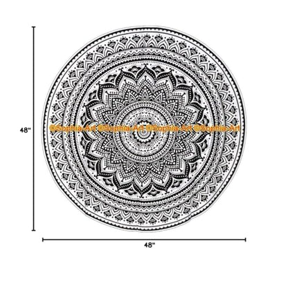 Sophia-Art Yoga Cotton Mat Tablecloth Tapestry Spread Circle Indian Black Mandala Gypsy Meditation Towel Hippie Rug Picnic Table Cover Beach Beach Round Blanket Mandala Round (Pattern015, 48 Inches) - size: 48" (Round)