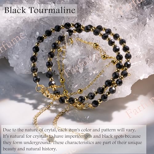 Farfume Crystal Bracelet Beaded Bracelets 4mm Natural Stone Beads Gemstone Handmade Jewelry Gift for Women - color: Black Tourmaline-concentration&Protection