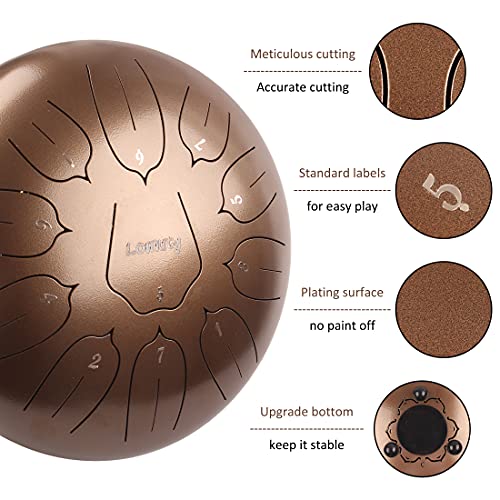 Steel Tongue Drum 12 Inch 11 Notes for Adults - Ethereal Metal Instrument for Meditation & Yoga with Music Book, Mallets & Carry Bag (Brown) - color: Brown