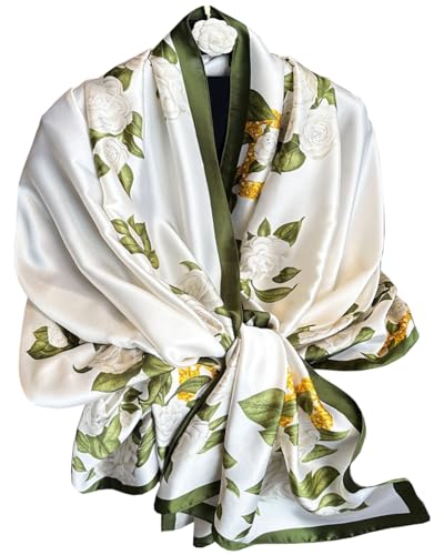 Dress Scarves Shawl Wraps Long Silky Scarf for Women Dressy Fashion Lightweight for Decorative Formal Evening Gowns - color: 1002-white Camellia
