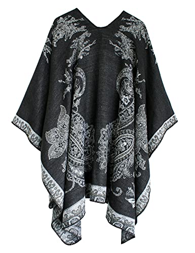 Urban CoCo Women's Color Block Shawl Wrap Open Front Poncho Cape - color: Series 29-black