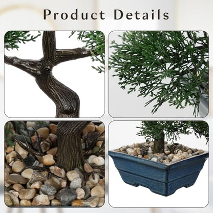 Artificial Bonsai Tree Juniper Faux Plants Indoor Fake Plants Decor with Blue Ceramic Pots for Home Table Office Desk Bathroom Shelf Bedroom Living Room Farmhouse Decorations-Pine - style: 6" Blue Glazed