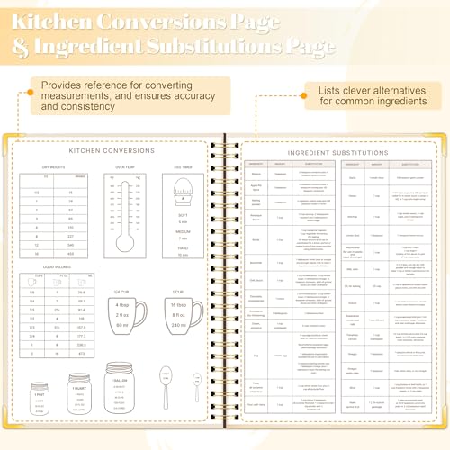 GuassLee Blank Recipe Book to Write in Your Own Recipes, 8.5"x11" Blank Recipe Notebook for 140 Recipes, Personal Cookbook Hardcover Journal with Tabs, Stickers & Pocket, Beige - color: Orange