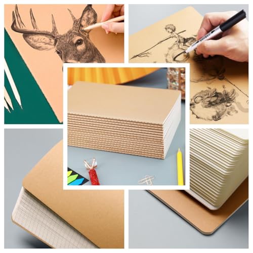 16 Pack Kraft Blank Notebooks for Writing, A5 Size 8.3 x 5.5in, 60 Pages Each, Bulk Sketchbook Journals Set for Travel Journal, Student, Kids, Writing - style: 16pack Blank pages