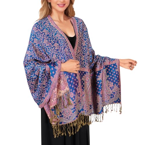 MUQU Women Pashmina Shawls and Wraps Scarf Soft Silky Reversible Paisley Scarves Shawl for Women - color: Purple