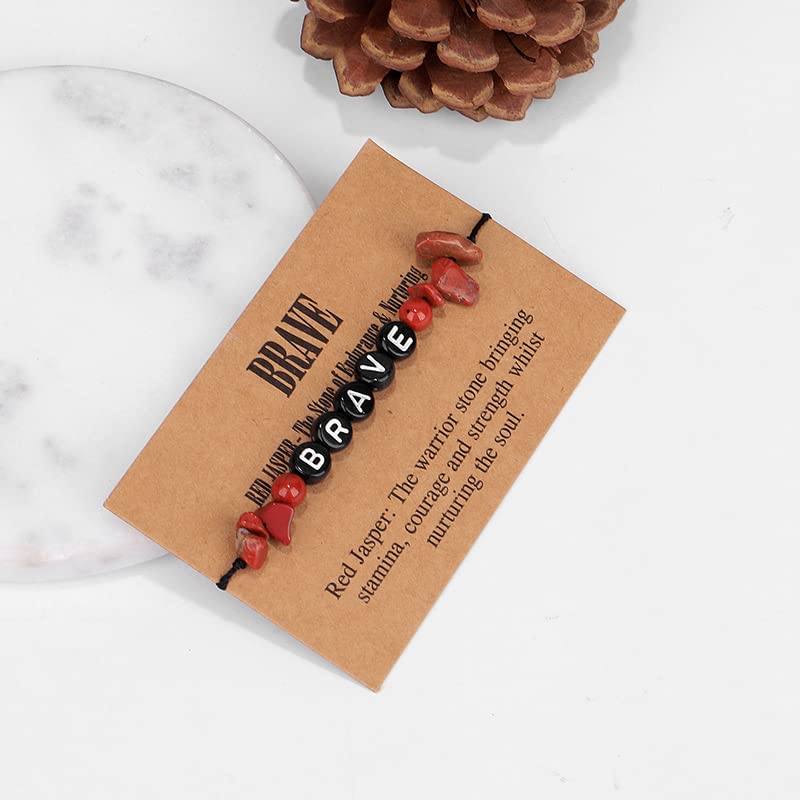 COLORFUL BLING Handmade Healing Chakra Beaded Bracelet with Spiritual Meaningful Card Crystal Natural Stone Strand Bracelet for Women Reiki Yoga Meditation Jewelry Protection Gifts - color: brave