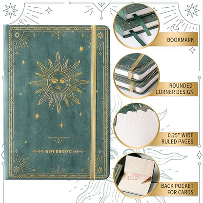 Artfan Ruled Notebook/Journal – Premium Thick Paper Faux Leather Classic Writing Notebook with Pocket + Page Dividers Gifts, Banded, Large, 144 Pages, Hard Cover, Lined (5.8 x 8.4) - Cyan - color: Cyan