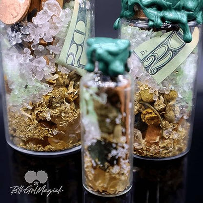 BlkGrlMagick Handcrafted Mini Money Spell Jar, Made Real Prosperity Crystals, Homegrown Herbs for Abundance, Debt, Finance, Success, Black Owned Apothecary Ritual Gifts, for Home, Office, Purse - size: Money Spell