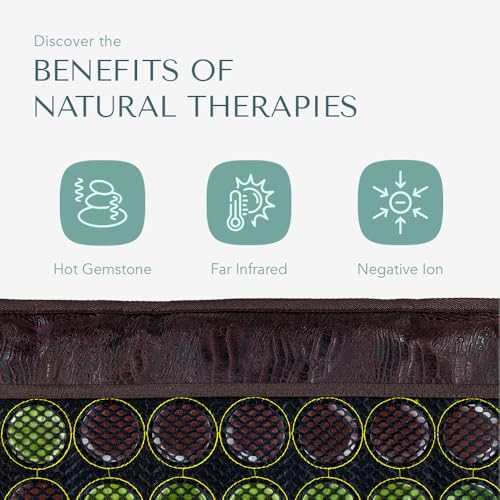 HealthyLine Far Infrared Light Electric Heating Pad for Pain Relief - 50 Pieces Natural Jade and Tourmaline Gemstones - Negative Ions, Flexible Mat - FSA or HSA Eligible