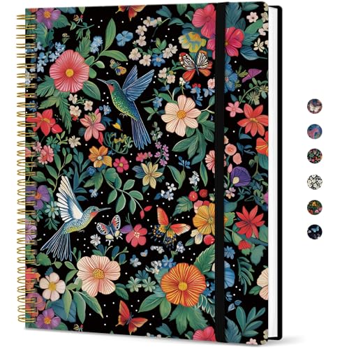 Large Spiral Lined Journal for Women, 8.5" x 11" Notebooks for Work Collge Ruled, A4 Aesthetic Cute Journaling Notebooks for Writing, Plastic Cover, Hummingbird - color: D-Hummingbird