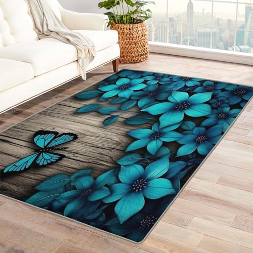 Butterfly Floral Rug, 2x3 Rug, Rustic Area Rugs for Bedroom Living Room Entryway, Wooden Flower Patterned Small Rug, Machine Washable Non Slip Indoor Floor Carpet & Home Decor - color: Butterfly Floral, size: 2' x 3' (Rectangular)