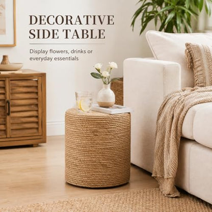 Natural Seagrass Foot Stool, Hand Weaving Round Ottoman, for Living Room, Outdoor Seat (Natural) - color: 14inch Natural Cattail