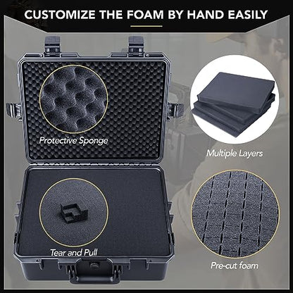Lykus HC-5020 Large Waterproof Hard Case with Foam, Interior Size 19.7x15.7x8.3 inch, Suitable for electronic equipment and more