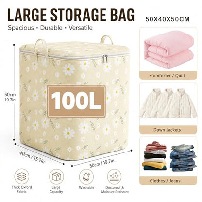100L Large Comforter Storage Bag, Foldable Non-Woven Clothes Organizer Bag, Portable Moving Bags with Handles for Clothing, Blanket, Quilts, Pillows - size: 100L