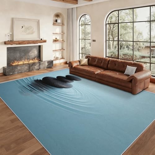 Washable Spa Rug Large 5x7, Basalt Stone Meditation Area Rugs for Bedroom, Zen Stone Indoor Carpet for Living Room Decor, Non Slip Soft Thin, Home Decor AH-19 - color: Black Blue, size: 5' x 7' (Rectangular)