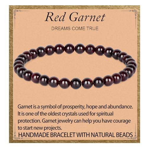LPBeads Handmade Natural Gemstone Stretch Elastic Bracelet Healing Crystal Round Stone Beads Jewelry Gifts for Women Men - color: Garnet, size: 6mm