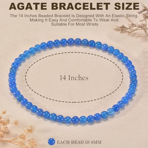 14in Agate Wrap Bracelet for Women Men Natural Round Beaded Agates Stone Healing Stretch Bracelets Elastic Handmade Polished Gemstone Beads Bracelet - color: Blue Agate, size: 8mm Beads