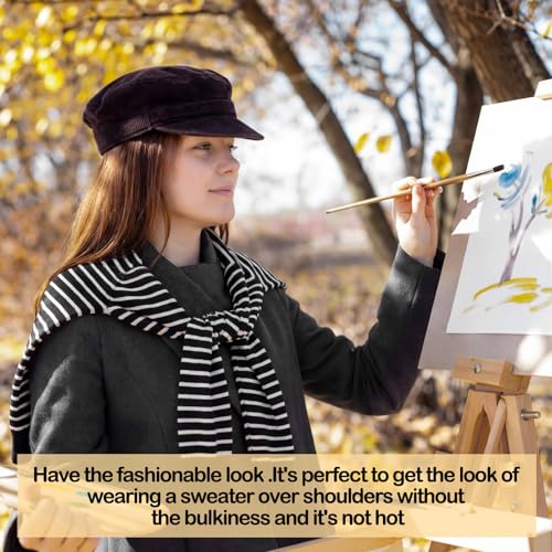 Janmercy 3 Pack Sweater Shawl Wraps for Women Knitted Striped Casual Shawls Knotted Scarves Bulk Cape Shoulder Fashion Wrap - color: Black White Striped