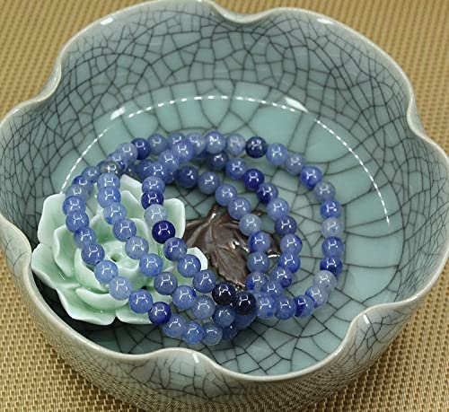 Angelstones Handmade Natural Healing Gemstone 6mm Round Beads Stretch Crystal Bracelet 7 Inch Unisex - color: Blue Aventurine