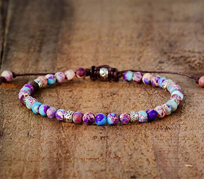 Boho Wrap Bracelet for Women, Handmade Natural Imperial Jasper Multi-Layer Stone Beaded Bracelet, Bohemian Healing Crystal Stone Jewelry Gifts - color: Purple Jasper