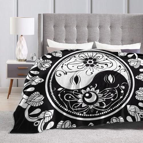 Yin and Yang Mandala Buddhism Reversible Flannel Throw Blanket- Ultra Soft Lightweight for Bed, Sofa, Travel & Camping 50"X40" Inch - size: 50"x40"