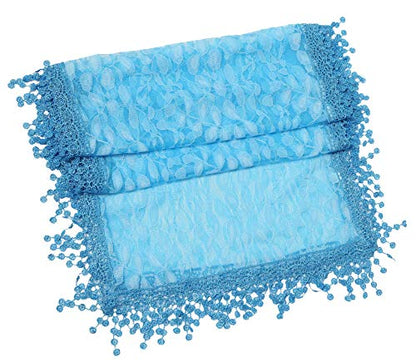 Cindy and Wendy Lightweight Soft Leaf Lace Fringes Scarf Bridal Veils shawl for Women - color: Turquoise Blue