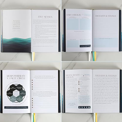90-Day Guided Mental Health Journal with Daily Prompts for Anxiety, Stress Relief & Self Care – Mindfulness, Healing & Emotional Wellness – Cover Made from Recycled Ocean Plastic - color: Blue, White