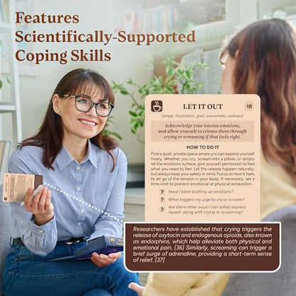 Coping Cards – 65 Skills & Exercises to Cope with Stress, Anxiety, & Anger – 3.5” x 5” Therapy Flashcards with Affirmations and Guidebook – Nurture Emotional Resilience & Mental Health