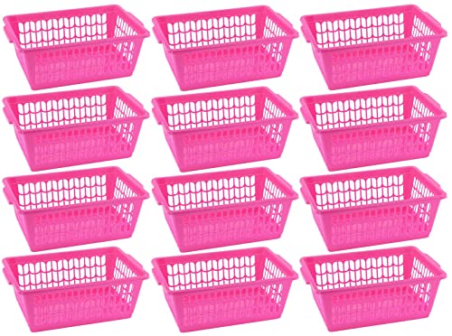 YBM HOME Plastic Perforated Storage Basket Bin Office Drawer, Shelf Desktop Countertop Tray Organizer 32-1188 (12, Pink) - color: Pink, size: Pack of 12