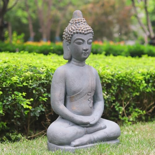 MGO Buddha Statue 26''H Meditative Indian Buddha Statue Buddha Sculpture with Dhyana Mudra Hand Gesture for Tranquil Home Decor Living Room Bedroom Office Tabletop and Gifts, Gray