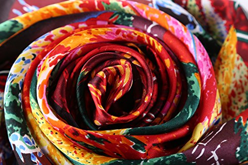 JWSilk Long Charmeuse Silk Scarf Classic Art Print - color: Red
