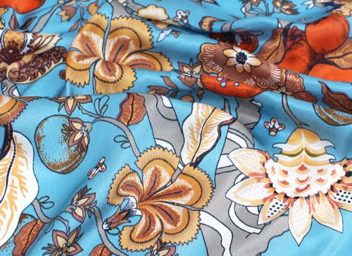 ANDANTINO 100% Pure Mulberry Silk Scarf 35" Large Square Lightweight Headscarf –Women’s Hair Wraps-With Gift Packed - color: Carriage&flowers-blue