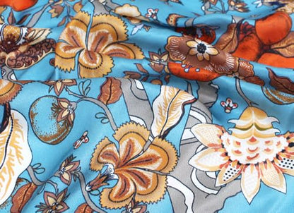 ANDANTINO 100% Pure Mulberry Silk Scarf 35" Large Square Lightweight Headscarf –Women’s Hair Wraps-With Gift Packed - color: Carriage&flowers-blue